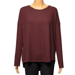 Harlowe & Graham Striped Crew Neck Long Sleeve Top Wine Red Size M